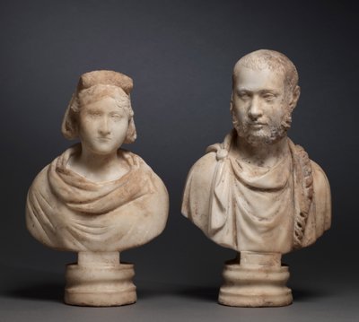 Porträtbüste einer aristokratischen Frau und Porträtbüste eines aristokratischen Mannes, 280-290 von Roman Imperial Period