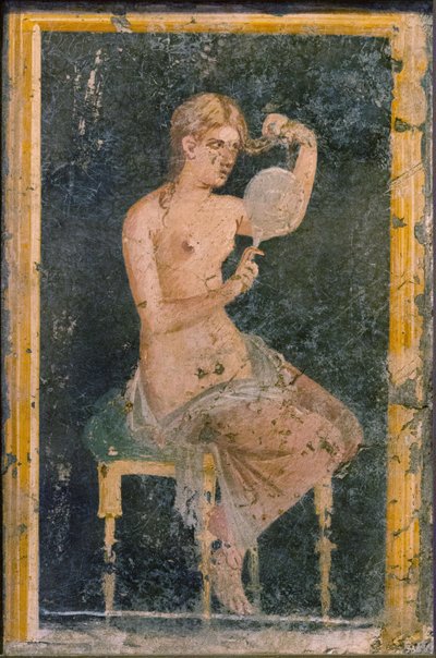 Frau mit Spiegel von Roman Pompeian wall painting.