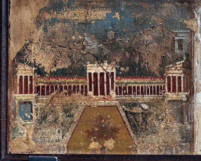 Antikes römisches Fresko mit architektonischen Themen aus Pompeji von Roman Roman