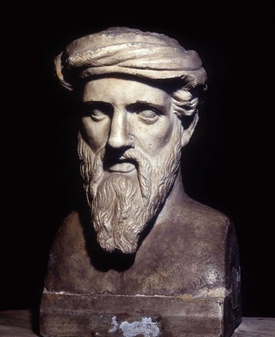Büste von Pythagoras, griechischer Philosoph und Mathematiker, Musei Capitolini, Rom von Roman Roman