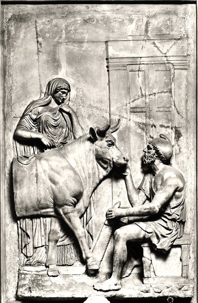 Daedalus baut eine Kuh für Pasiphae, zwischen 1. und 3. Jahrhundert n. Chr. von Roman Roman