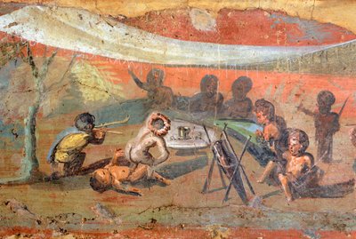 Detail (Szene am Nil mit Pygmäen, 56x217 cm, aus Pompeji, UNESCO-Welterbestätte) von Roman Roman