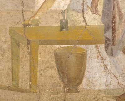 Detail des Freskos, das ein Opfermahl darstellt, Haus der vergoldeten Amorinen, Pompeji, Kampanien, Römische Zivilisation von Roman Roman