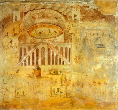 Fresko, das einen Streit zwischen Pompejanern und Nocerini im Amphitheater zeigt, aus Pompeji, Kampanien, römische Zivilisation von Roman Roman