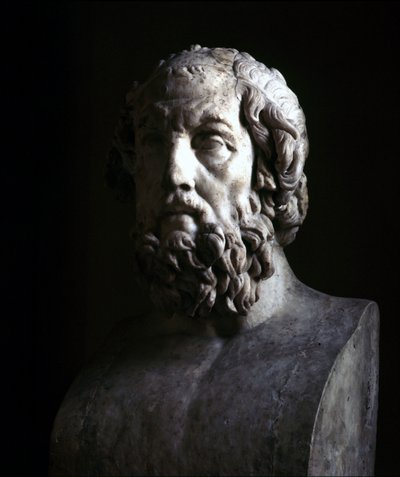 Imaginäres Porträt des blinden Homer. Reproduktion der hellenistischen Zeit einer Büste aus dem 2. Jahrhundert v. Chr. Musée du Louvre Paris von Roman Roman