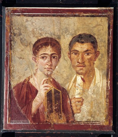 Porträt des Bäckers Terentius Neo und seiner Frau in formeller Kleidung aus Italien, Kampanien, Pompeji, 55-79 n. Chr., Malerei auf Putz von Roman Roman