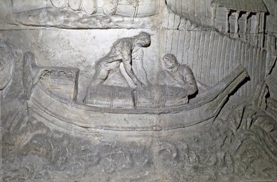 Ein Boot lädt Vorräte auf der Donau während des Ersten Dakerkrieges von Roman Roman