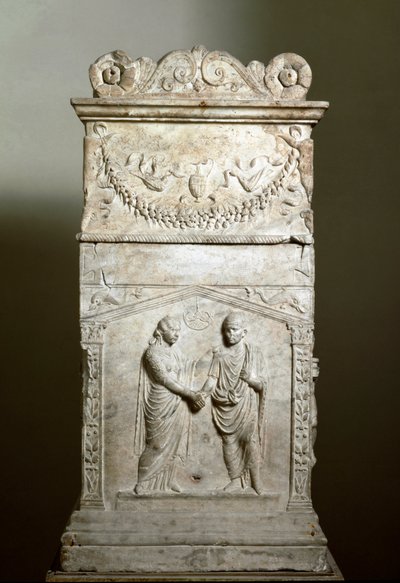 Römische Kunst: Grabaltar, der die Szene einer Hochzeit (Junctio dextrarum) darstellt - Flachrelief - Rom, Museo Nazionale Romano von Roman Roman