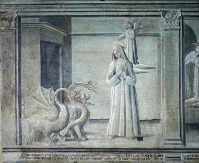 Leben der heiligen Franziska von Rom, verfolgt von Dämonen in Form von Monstern, römische Schule von Roman School