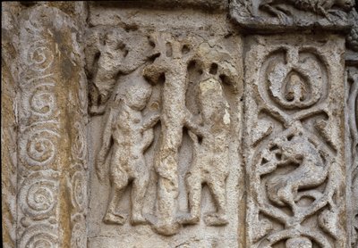 Adam und Eva. Detail der Fassade der Basilika, frühes 12. Jahrhundert (Relief) von Romanesque