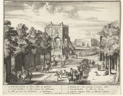 Allee im Park von Enghien, die zu einem Pavillon führt von Romeyn de Hooghe