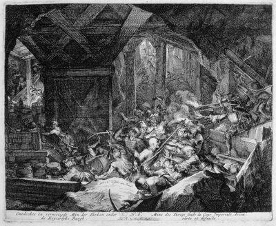 Wiener Druckzyklus, Entdeckung und Zerstörung einer türkischen Mine unter dem Kaiserpalast, 1683 von Romeyn de Hooghe