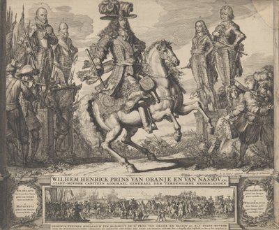 Wilhelm III. als Prinz von Oranien, mit den vier vorhergehenden Statthaltern, Wilhelm I., Moritz, n.d. von Romeyn de Hooghe