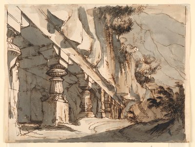Bühnenbild, Höhle und Tempel von Romolo Achille Liverani