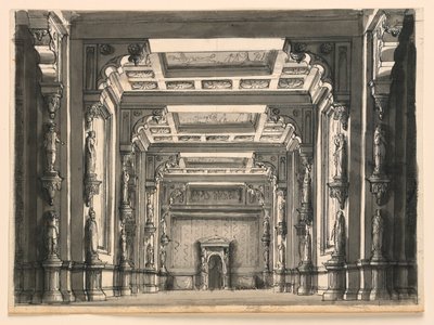 Bühnenbild, Innenraum einer gotischen Halle von Romolo Achille Liverani