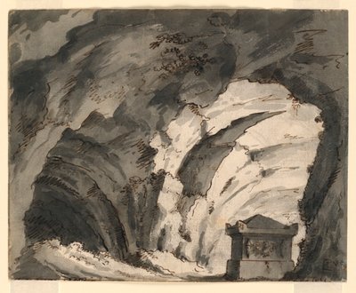 Bühnenbild, Grab in einer Höhle von Romolo Achille Liverani