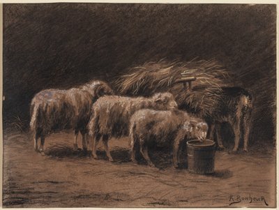 Ein Paar Schafe und ein Widder im Stall von Rosa Bonheur