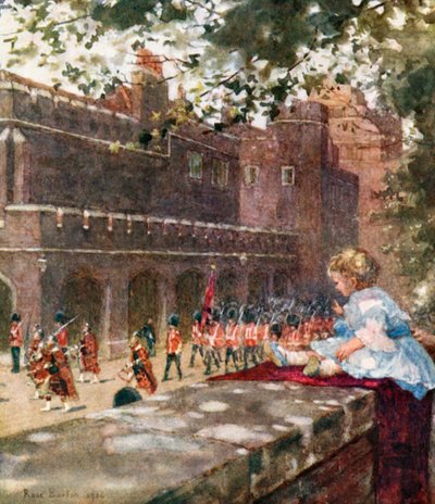 HRH Prinz George von Wales beobachtet die Scots Guards vom Marlborough House aus von Rose Maynard Barton