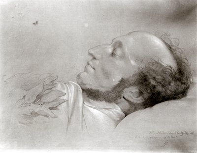 Felix Mendelssohn (1809-47) auf seinem Sterbebett, ca. 1847 von Rudolf Julius Benno Huebner