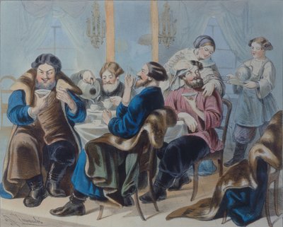 Tee und Zucker. Teetrinken in einer Taverne, erstes Viertel des 19. Jahrhunderts von Rudolf Kasimirovich Zhukovsky