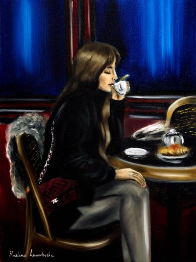 Frau in einem Pariser Café II, 2024 von Ruslana Levandovska