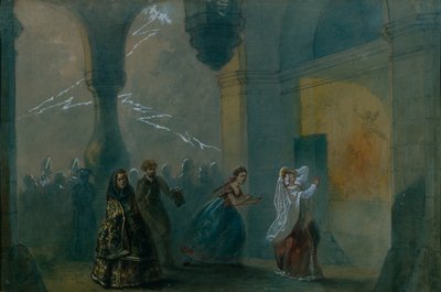 Bühnenbild für das Stück Der Sturm von A. Ostrovsky, Mitte des 19. Jahrhunderts von Russian Master