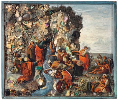 Eine Ikone, die Moses zeigt, wie er den Felsen schlägt, frühes 19. Jahrhundert von Russian School