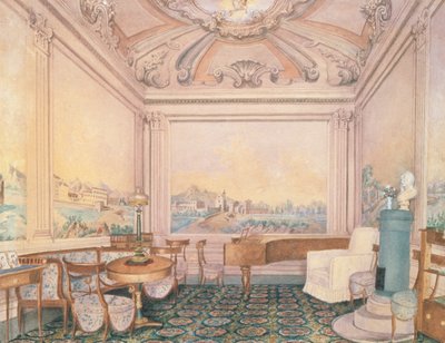 Innenraum des Empfangszimmers in einem Herrenhaus, 1840-50er Jahre von Russian School