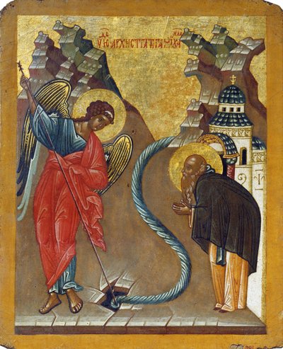 Das Wunder des Erzengels Michael in Chonae, spätes 15. Jahrhundert von Russian icon.