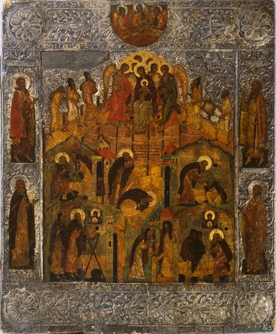 Die Offenbarung der Jungfrau Maria an den Heiligen Alexander Svirsky von Russian icon.