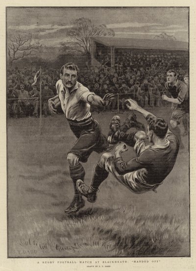 Ein Rugby-Fußballspiel in Blackheath, abgewehrt von S.T. Dadd