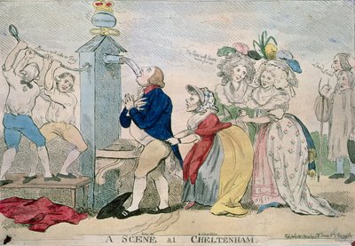 Eine Szene in Cheltenham. Satirischer Cartoon, veröffentlicht 1788 von S.W. Fores