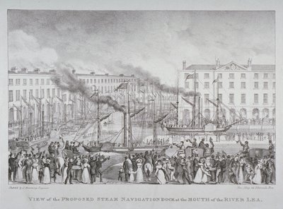 Ansicht des vorgeschlagenen Dampfnavigationsdocks an der Mündung des Flusses Lea von S. Hemming