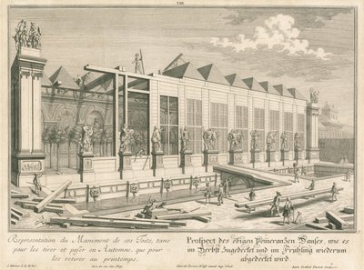 Prospekt des Pomeranzenhauses während der Eindeckung für den Winter von Salomon Kleiner
