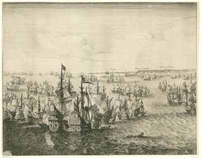 Seeschlacht bei Duins (linke Platte), 1639 von Salomon Savery