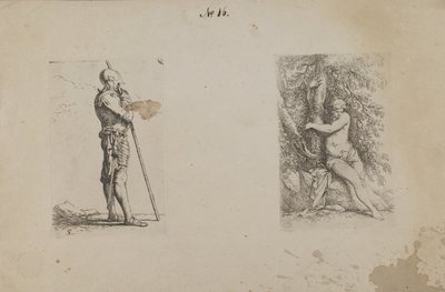 (Figurinenserie) Gepanzerter Mann, Speer haltend von Salvator Rosa