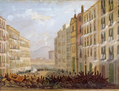Risorgimento: Barrikaden im Viertel Santa Brigida in Neapel von Salvatore Fergola