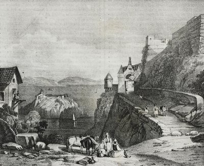Schloss von Parga, Albanien, Lithographie von Salvatore Puglia aus Poliorama Pittoresco, Nr. 9, 9. Oktober von Salvatore Puglia