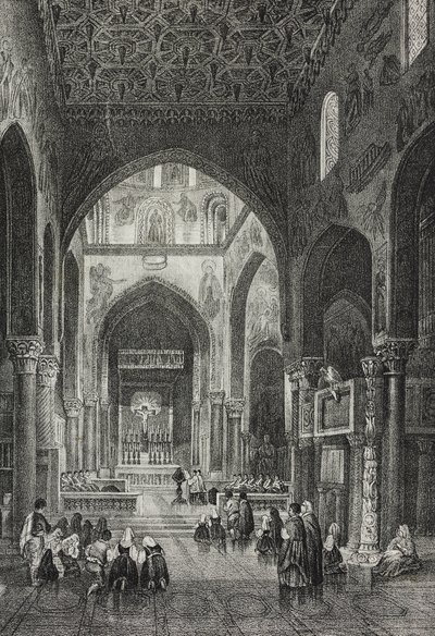 Innenraum der Palatinenkapelle im Palazzo dei Normanni oder Königspalast in Palermo, Sizilien, Italien, Lithographie von Salvatore Puglia aus Poliorama Pittoresco, Nr. 41, 21. Mai von Salvatore Puglia