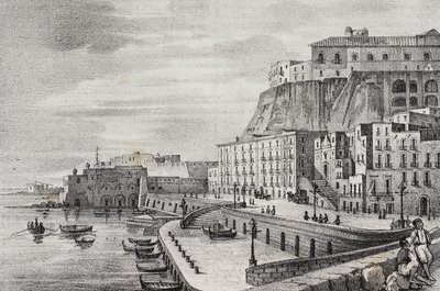 Ansicht von Borgo Santa Lucia, Neapel, Kampanien, Italien, Lithographie von Salvatore Puglia von Salvatore Puglia