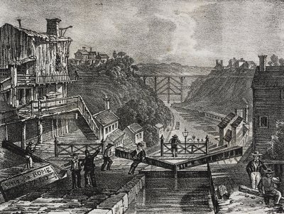 Ansicht von Lockport, im Staat New York, Vereinigte Staaten von Amerika, Lithographie von Salvatore Puglia aus Poliorama Pittoresco, Nr. 1, 10. August von Salvatore Puglia