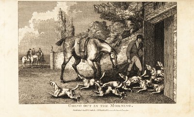Jäger öffnet die Zwingertür, um die Hunde vor der Hasenjagd herauszulassen von Samuel (after) Howitt