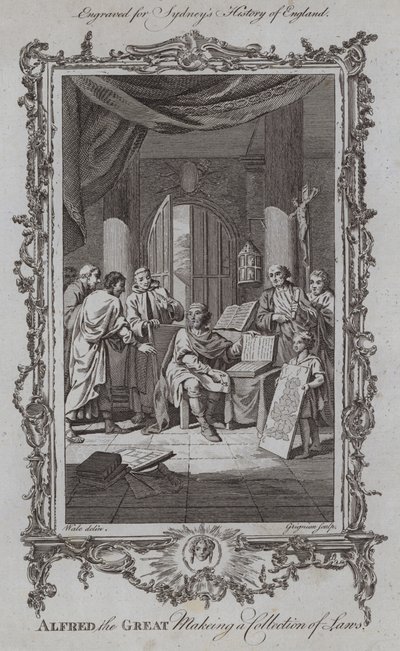 Alfred der Große bei der Sammlung von Gesetzen von Samuel (after) Wale