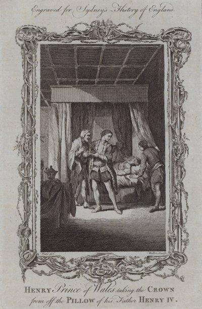 Heinrich Prinz von Wales nimmt die Krone vom Kissen seines Vaters Heinrich IV. von Samuel (after) Wale