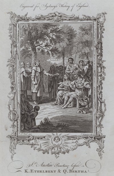 St. Austin predigt vor König Ethelbert und Königin Bertha (Gravur) von Samuel (after) Wale