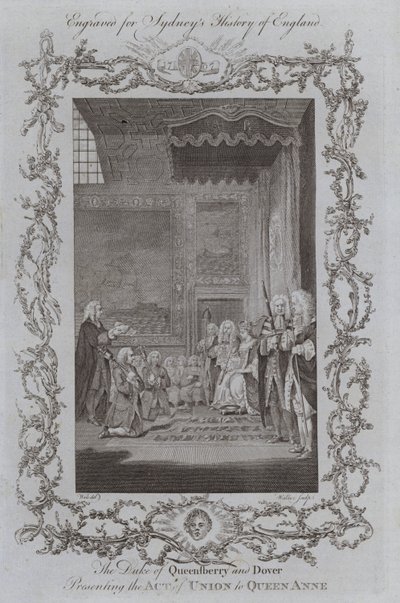 Der Herzog von Queensberry und Dover überreicht Königin Anne das Unionsgesetz von Samuel (after) Wale