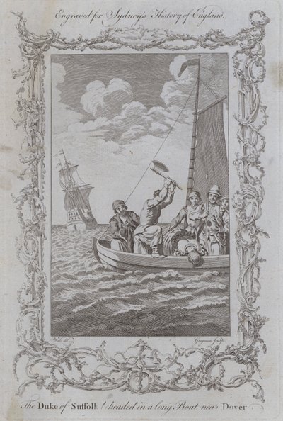 Der Herzog von Suffolk wird in einem langen Boot in der Nähe von Dover enthauptet (Stich) von Samuel (after) Wale