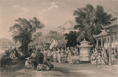 Hochzeitsprozession am Blauwolkenbach, Chin-keang-foo, ca. 1843-1858 von Samuel Bradshaw