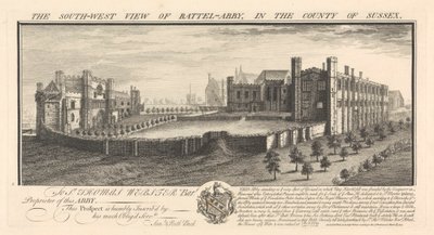 Die Südwestansicht der Battel-Abtei, im Landkreis Sussex von Samuel Buck