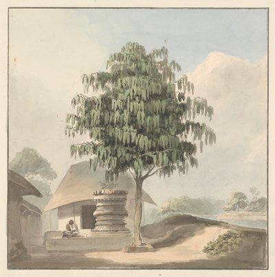 Heiliger Mann, der in der Nähe eines Sockels unter einem Baum sitzt von Samuel Davis